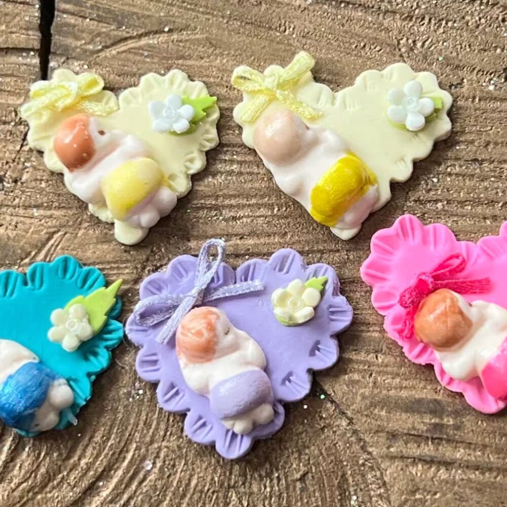 Handmade Cold Porcelain Baby Shower Favors Heart Accents 6 Count
